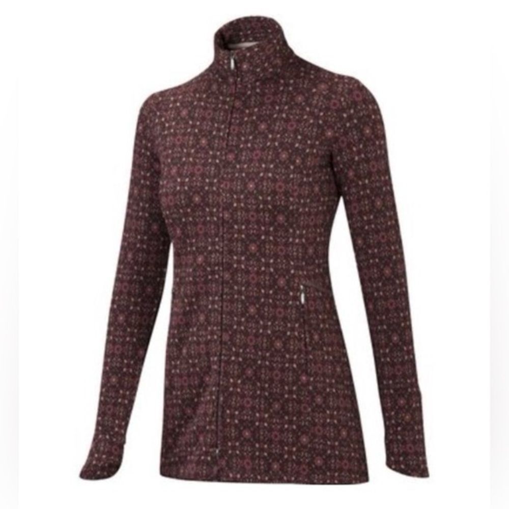 Ibex Juliet 100% Merino Wool Cardigan Zip Sweater Brown Print Medium - Picture 13 of 13
